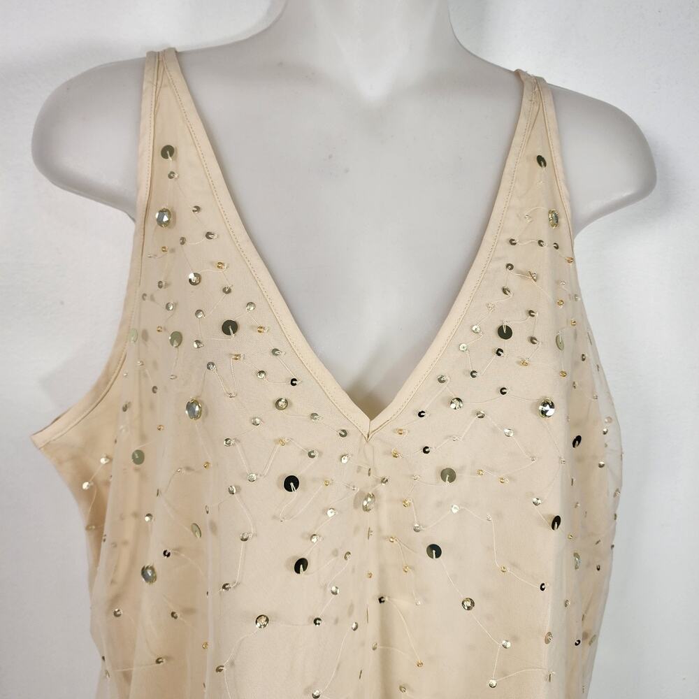 LOFT Women’s Embellished Double V Neck Tank Top Small Ecru Cloud Beige Relaxed - Picture 3 of 10